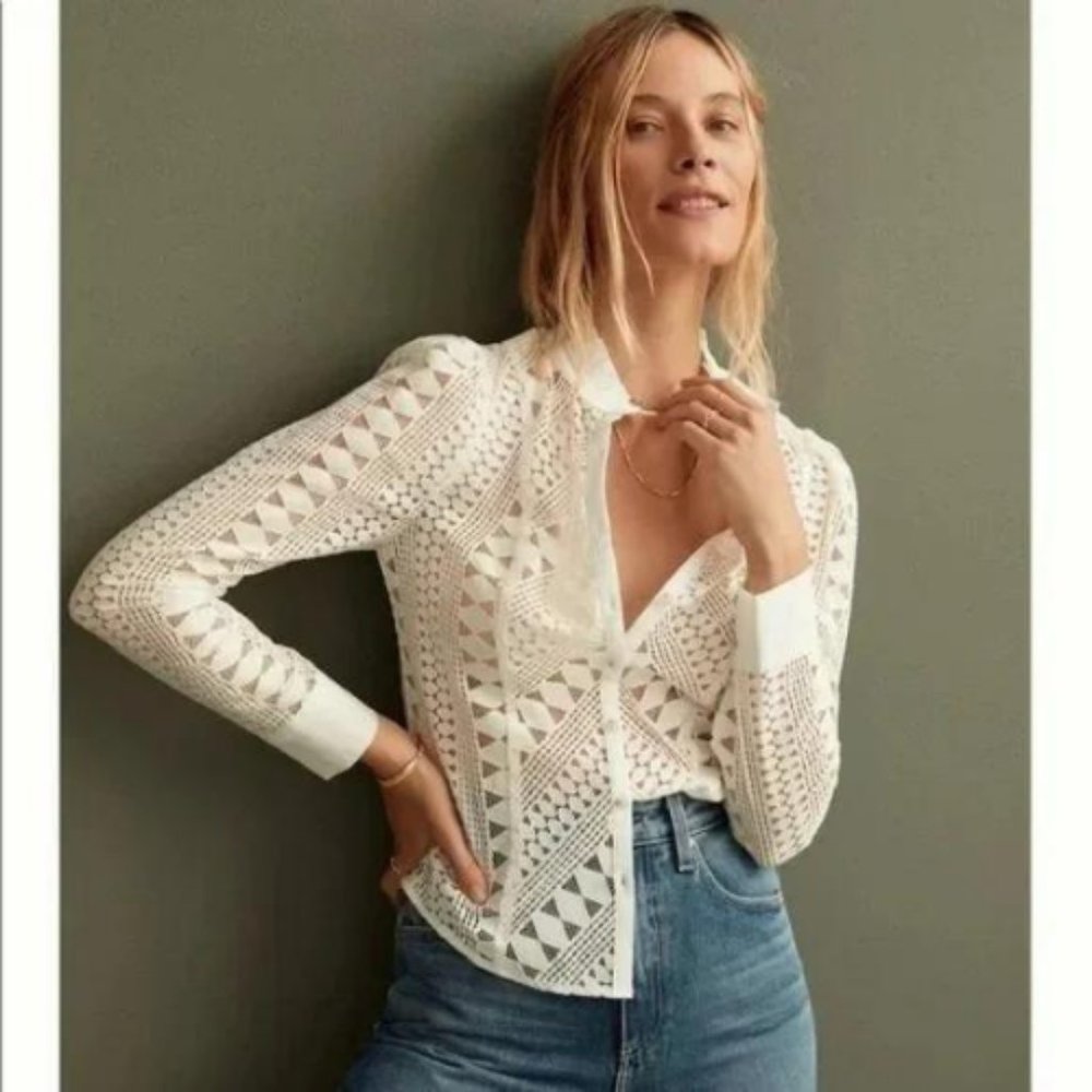 Anthropologie Lace Button Down Blouse in Size 6